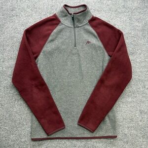 Aeropostale Mens Fleece Quarter Zip Pullover Grey Burgundy‎ Colorblock XS